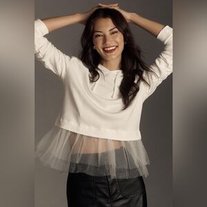 Pilcro Tulle-Hem Hoodie